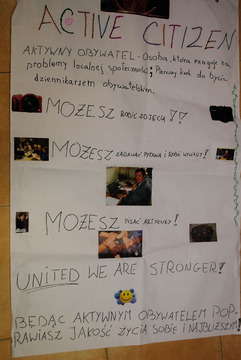 Plakat przygotowany przez uczestników na warsztaty w liceum